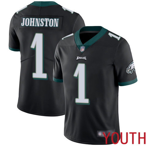 Youth Philadelphia Eagles #1 Cameron Johnston Black Alternate Vapor Untouchable NFL Jersey Limited Player->nfl t-shirts->Sports Accessory